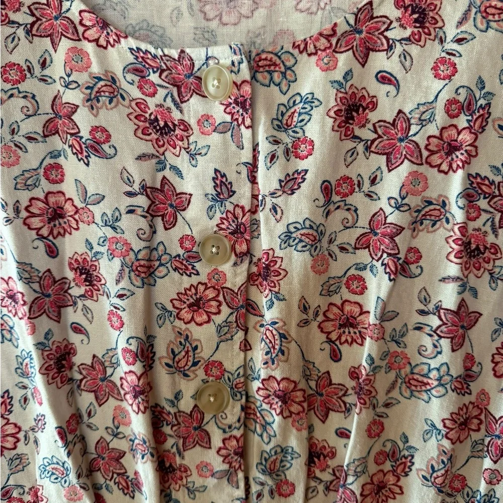Gap Linen Blend, Front Half Button Down, Cinch‎ Waist, Floral Dress